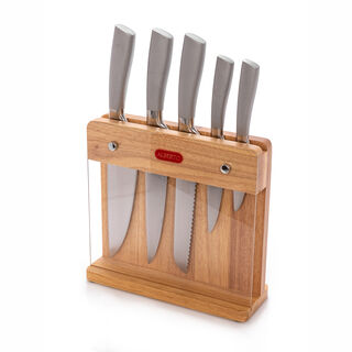 Alberto Rubber Wood Knife Block With 5 Stainless Steel Knives Set