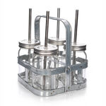 Alberto 4 Pieces Glass Drinking Jars With Metal Strew And Holder  image number 0