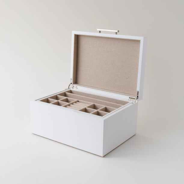 هومز صندوق مجوهرات وسط وطبقتين للتخزين أم دي أف 26*19*13سم، أبيض image number 2