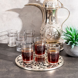 طقم كاسات شاي مغربي لون فضي