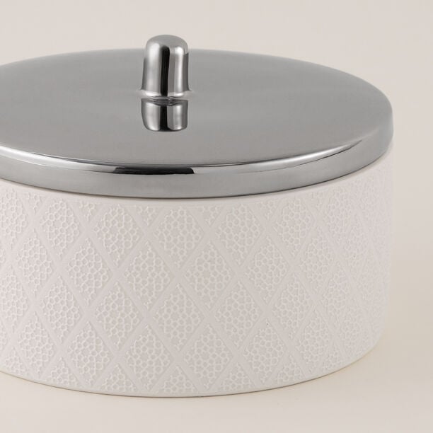 Dallaty white & silver porcelain date bowl with lid 12.3*12.3*3.3 cm image number 6