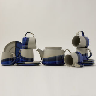Grey and blue porcelain English tea cups set 13 pcs