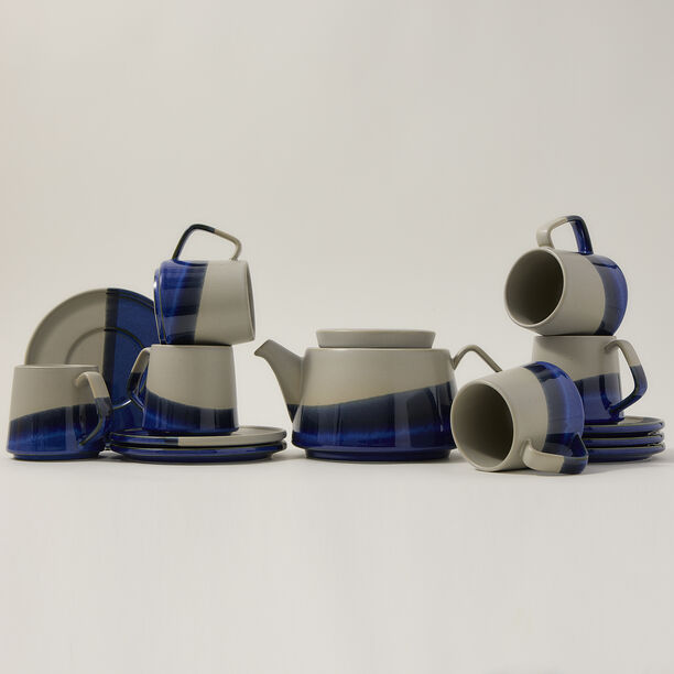 Grey and blue porcelain English tea cups set 13 pcs image number 0