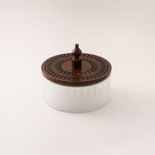 Dallaty Glass Dates Pot With Wood Lid M, Brown 15*15*13Cm