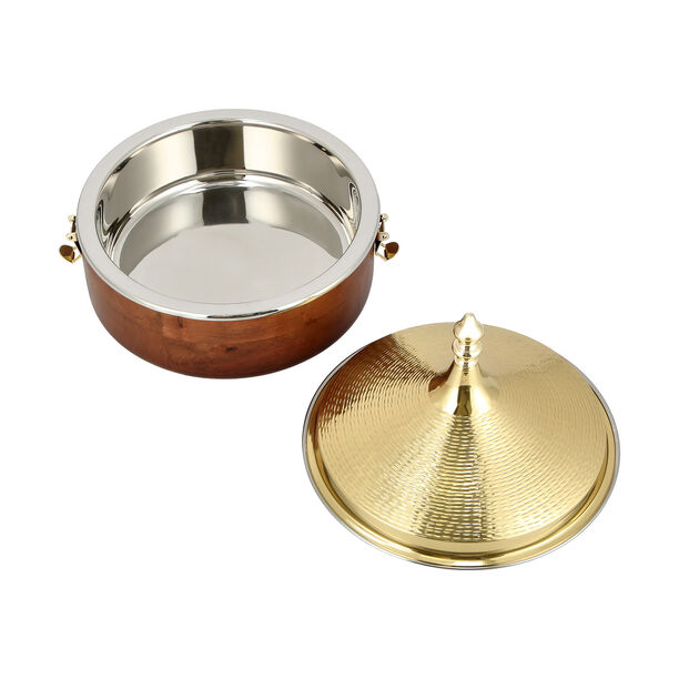 FOOD WARMER ,WITH LID HAMMERED GOLD CO DIA image number 1