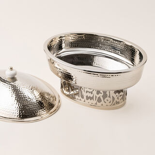 La Mesa silver oval food server with stand 38*28*30 Cm