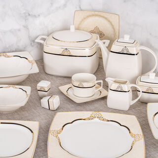 La Mesa metalic beige bone porcelain dinner set 85 pcs