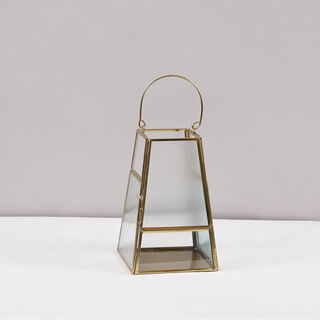Brass And Glass Candle Holder 12.5*12.5*20.5Cm