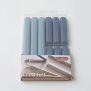 Alberto set of 9 bag clips blue large & small sizes, blue