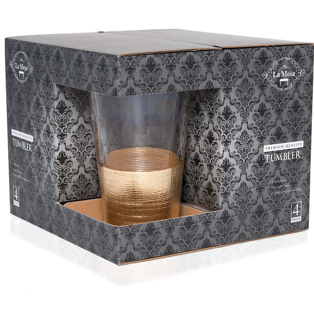 4 Pcs Glass Tumblers With Grid Cutting Gol image number 1