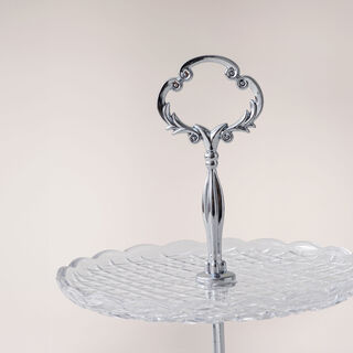 لا ميسا حامل طبقين زجاجين للتقديم بمقبض فضي 27.3*27.3*2.2 سم