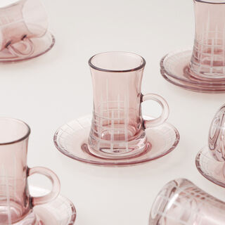 دلتي طقم شاي 12 قطعة زجاجية، وردي