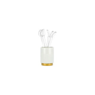 Dallaty white glass & porcelain stirring spoons with holder 7 pcs