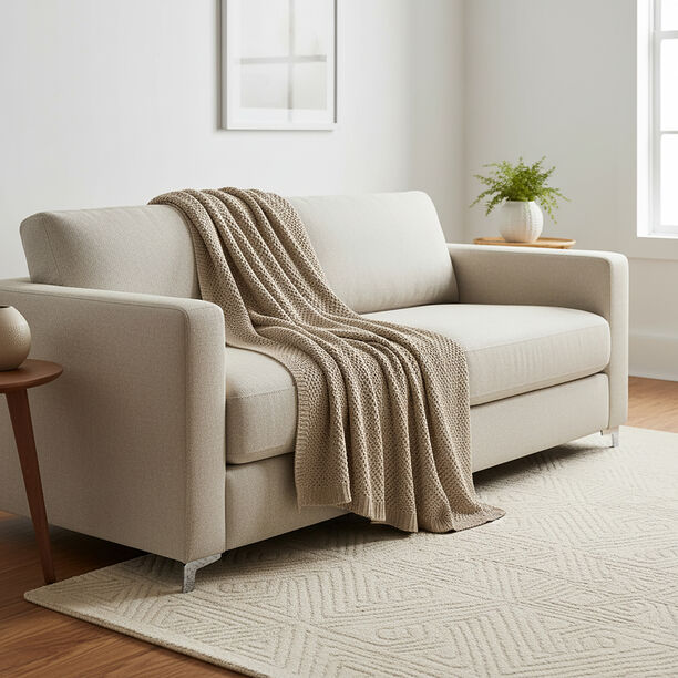 Boutique Blanche Loft 100% Cotton Knitted Throw Natural 130*180cm image number 4