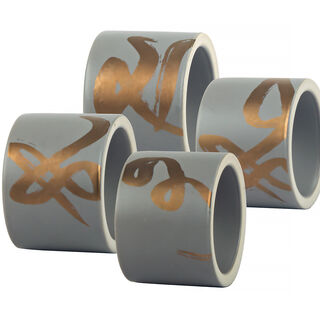 4 Pcs Napkin Ring With Gold Decal Gold Figure