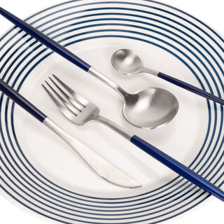 Rio 16 Pieces Modern Cutlery Set Silver And Blue Handle