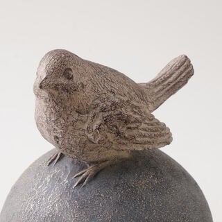 Homez Resin Birdie Standing On Orb Looking Up, Grey 16*17.5*24 Cm