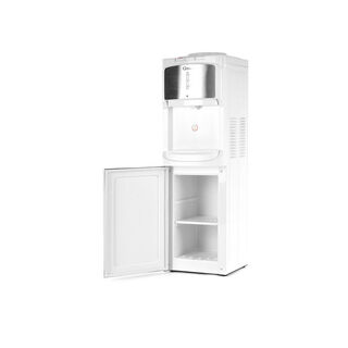 Classpro Water Dispenser, Hot, Normal & Cold Water, Standing Model, White With Stainless Steel Decoration, With Cabinet, With Refrigrator