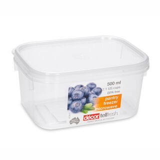 Decor Plastic Food Saver Rectangle Shape V: 500 Ml White Lid ( Tellfresh)