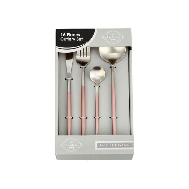 16 Pcs Modern Cutlery Set Silver And Pink Handle image number 2