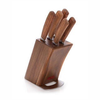 Alberto Acacia Wood Knife Block With 5 Wood Knives Set