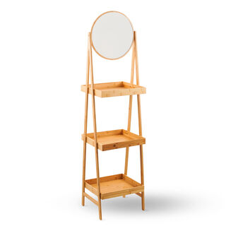هومز رف حمام بامبو ثلاث طبقات مع مرآة 41*36*162سم، بيج