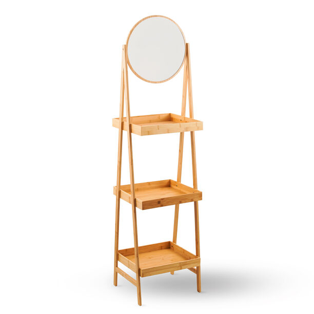 هومز رف حمام بامبو ثلاث طبقات مع مرآة 41*36*162سم، بيج image number 0