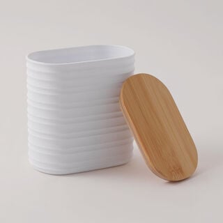 البرتو حافظة طعام بغطاء بامبو بلاستيك، أبيض 13.8*8*14