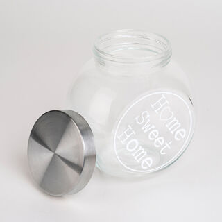 Alberto Round Glass Storage Jar With Metal Lid And Decal 1550Ml