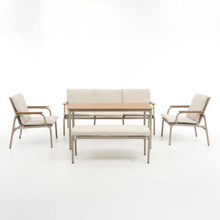 Homez 5 Piece Beige Steel Patio Dining Sofa Set With Bench
