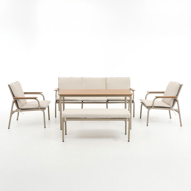 Homez 5 Piece Beige Steel Patio Dining Sofa Set With Bench image number 0