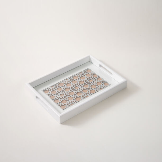 Dallaty White Wooden 2Pcs Tray Set, Large And Small, Brown Patterned image number 2