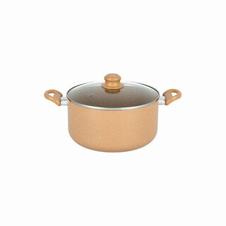 Pentola 9pcs aluminum non stick cookware set with glass lids, brown