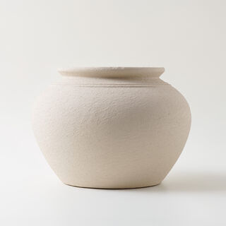 Homez Clay Stone Pot Vase 32*32*20Cm, Offwhite