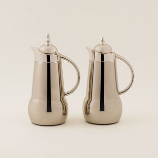 Dallaty Steel Vacuum Flask Set Full Silver 1 L + 1 L