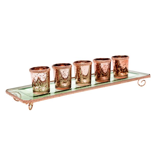 Glass Candle Holder Set Plate Glass With Three Glasses Copper Red  image number 0