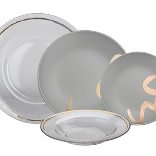 16 Pcs Dinner Set New Bone Gold Figure