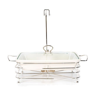 Rectangular Food Warmer Set With Candle Stand Silver 13.5"