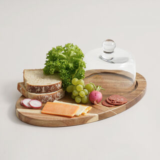Alberto acacia wood cheese board with glass dome 40*24.5*16.3cm