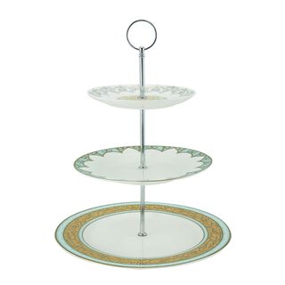 La Mesa 3 Tiers Porcelain Dessert Serving Fairouz New Bone Gold