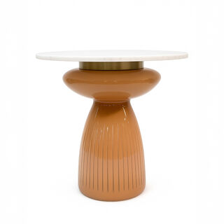 Homez glass coffee table with marble top 61*51cm, brown