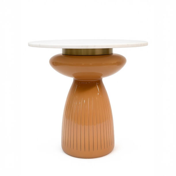 Homez glass coffee table with marble top 61*51cm, brown image number 0