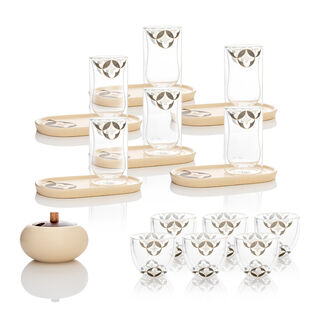 Dallaty beige glass and porcelain Saudi coffee and tea cups set 21 pcs