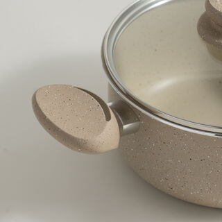 Alberto aluminum cooking pot with glass lid 5.0L, cream
