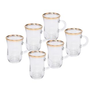 Tea Glass Set 6 Pieces Double Line Silver