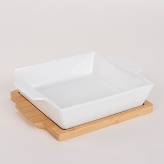 Porcelain Square Dish With Bamboo