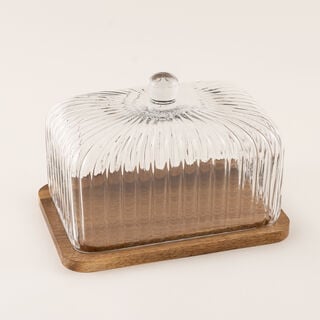 لا ميسا حامل كيك زجاجي بقاعدة خشبية 27*19*18 سم