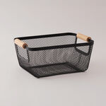 Homez Organizer Basket Metal Black With Wooden Handles 27*18.5*36 Cm image number 0