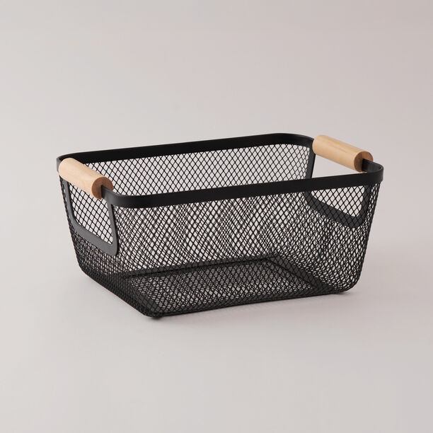 Homez Organizer Basket Metal Black With Wooden Handles 27*18.5*36 Cm image number 0