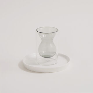 Dallaty 12 pcs double wall glass tea set with porcelain saucers, grey